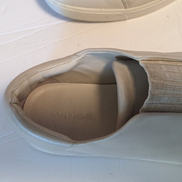 Vince Cantara Leather Sneaker Slip On Shoes Knit Upper Size 38 Ivory Cream Color - Picture 7 of 11